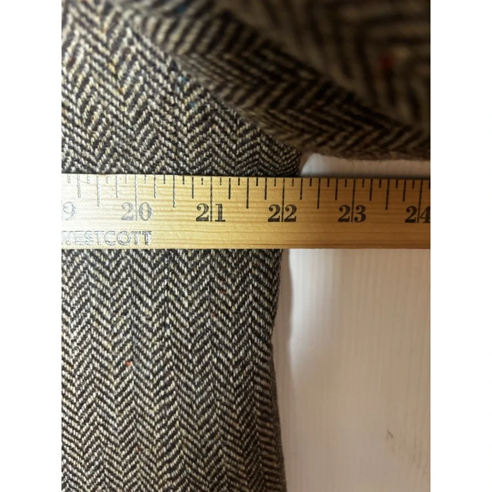 Harris Tweed Jos A Bank Brown Herringbone Blazer Men's 44L Wool Leather Buttons*